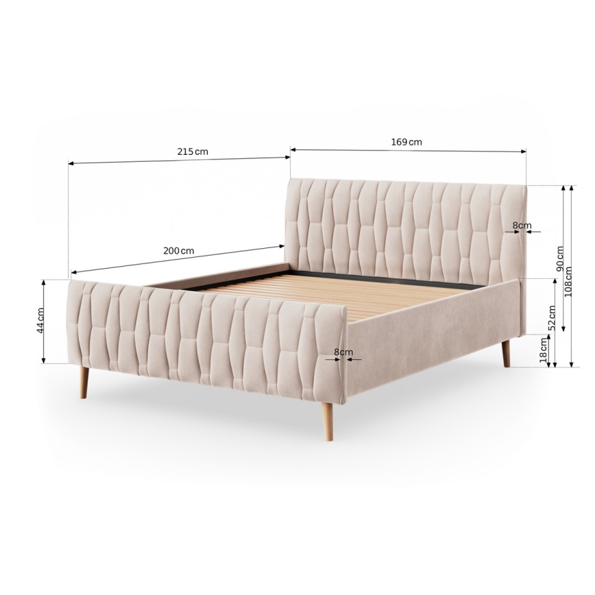 Letto imbottito senza materasso FLORA 160x200 cm beige