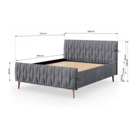 Letto imbottito senza materasso FLORA 180x200 cm grigio