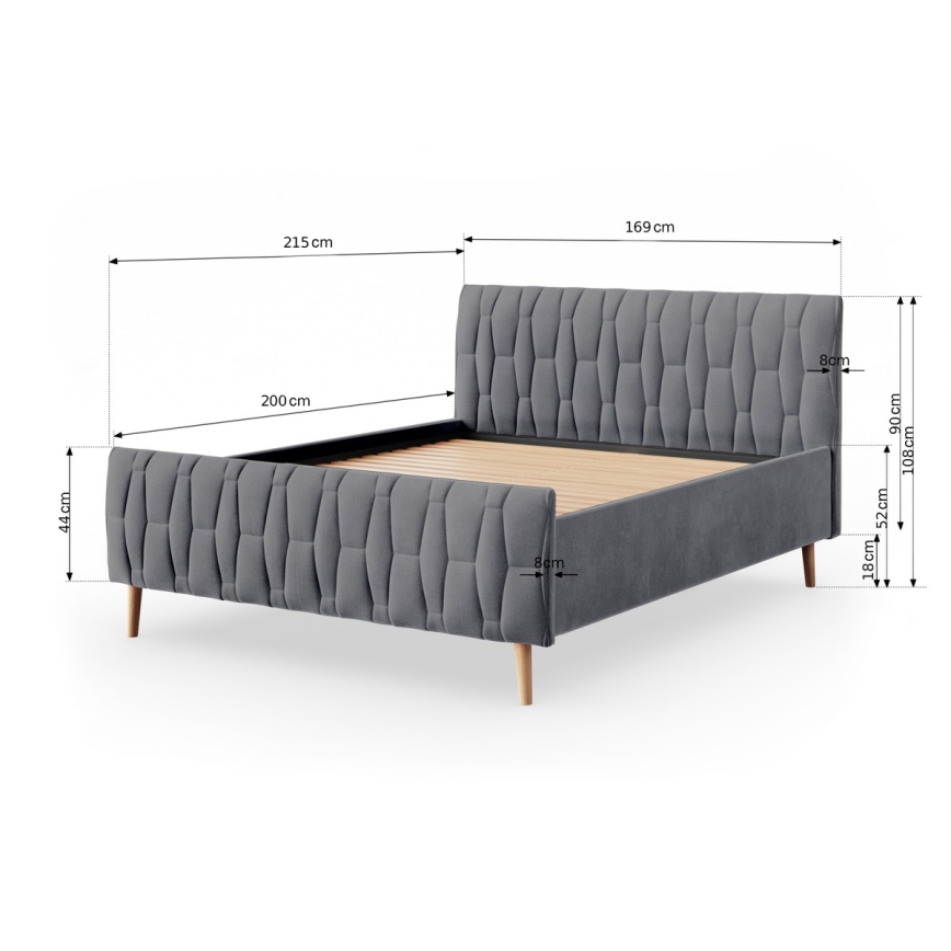 Letto imbottito senza materasso FLORA 180x200 cm grigio
