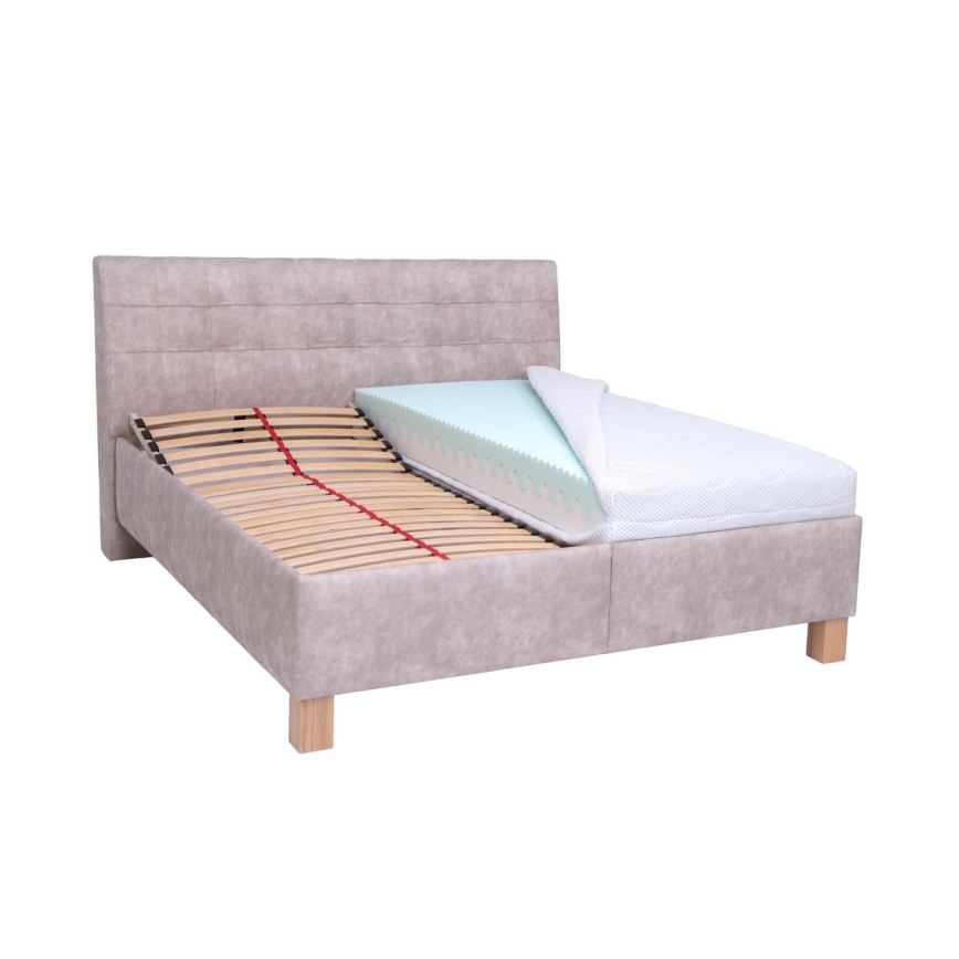 Letto imbottito VIOLET 160x200 cm con materasso e contenitore, beige