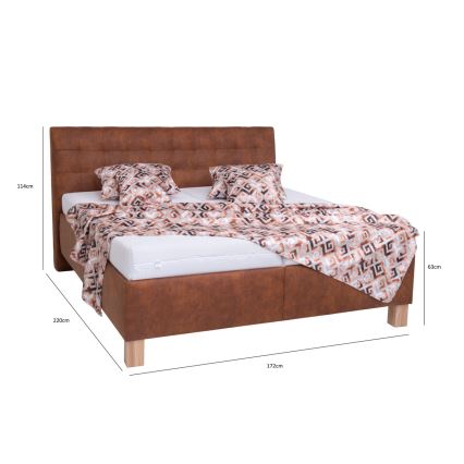Letto imbottito VIOLET 160x200 cm con materasso e contenitore, colore cognac