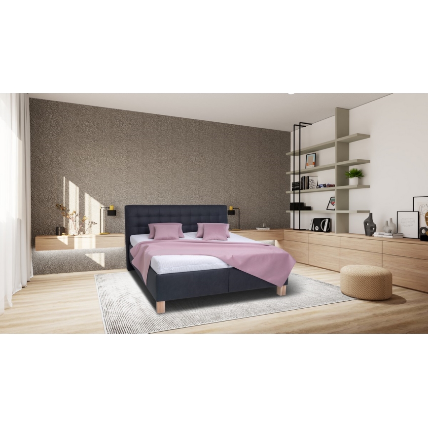Letto imbottito VIOLET 160x200 cm con materasso e pratico contenitore, antracite