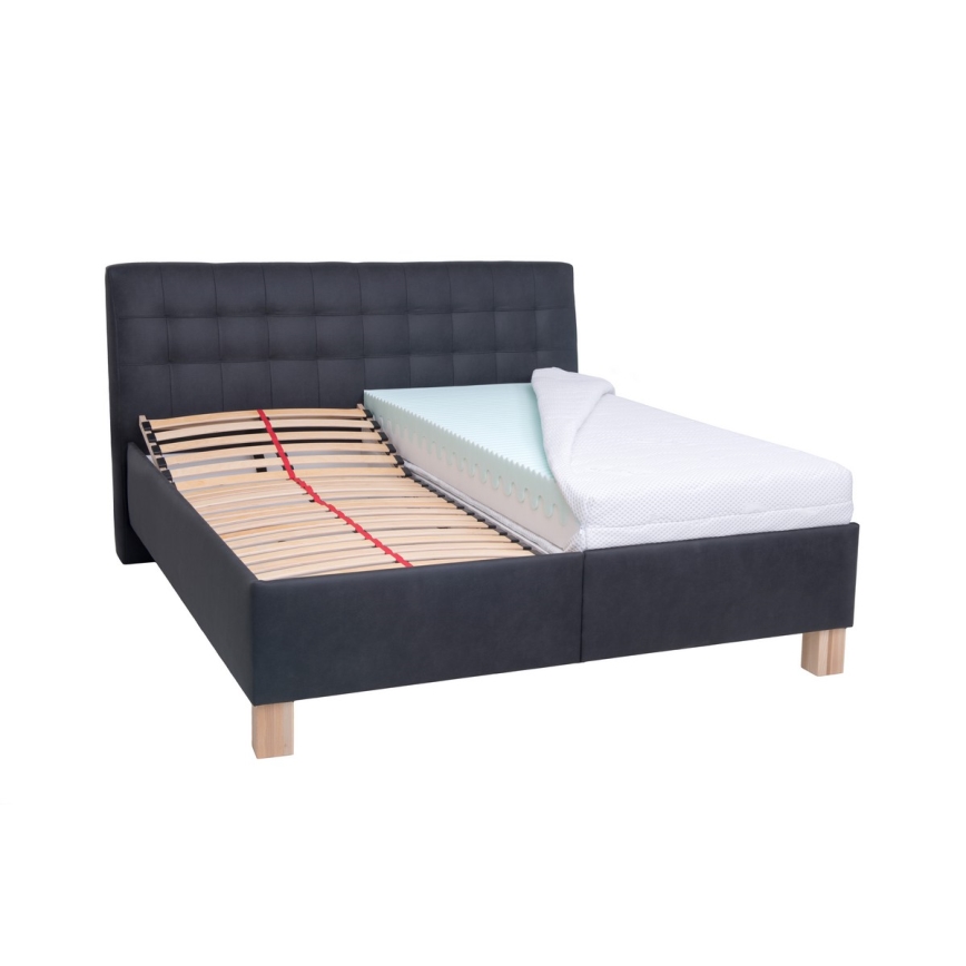 Letto imbottito VIOLET 160x200 cm con materasso e pratico contenitore, antracite