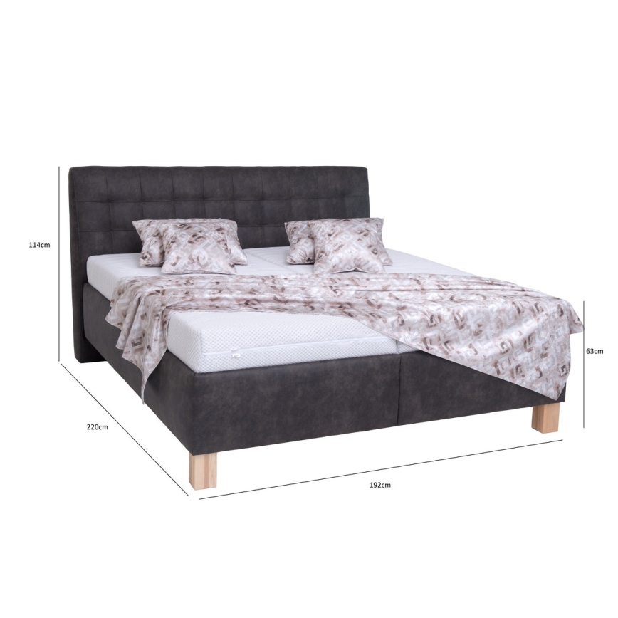 Letto imbottito VIOLET 180x200 cm con materasso e contenitore grigio scuro