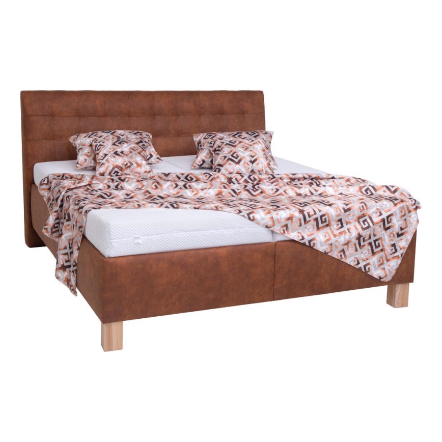 Letto imbottito VIOLET 180x200 cm con materasso e contenitore, marrone cognac