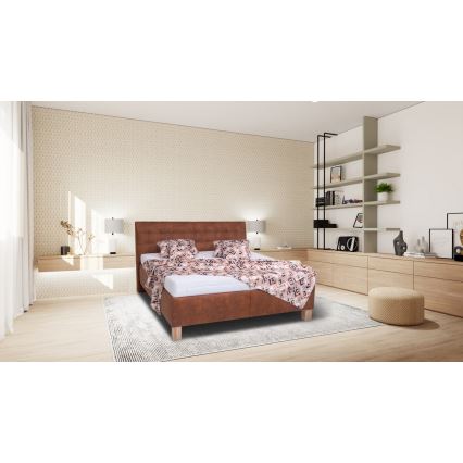 Letto imbottito VIOLET 180x200 cm con materasso e contenitore, marrone cognac