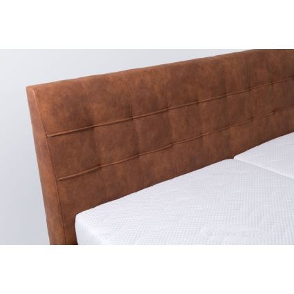 Letto imbottito VIOLET 180x200 cm con materasso e contenitore, marrone cognac