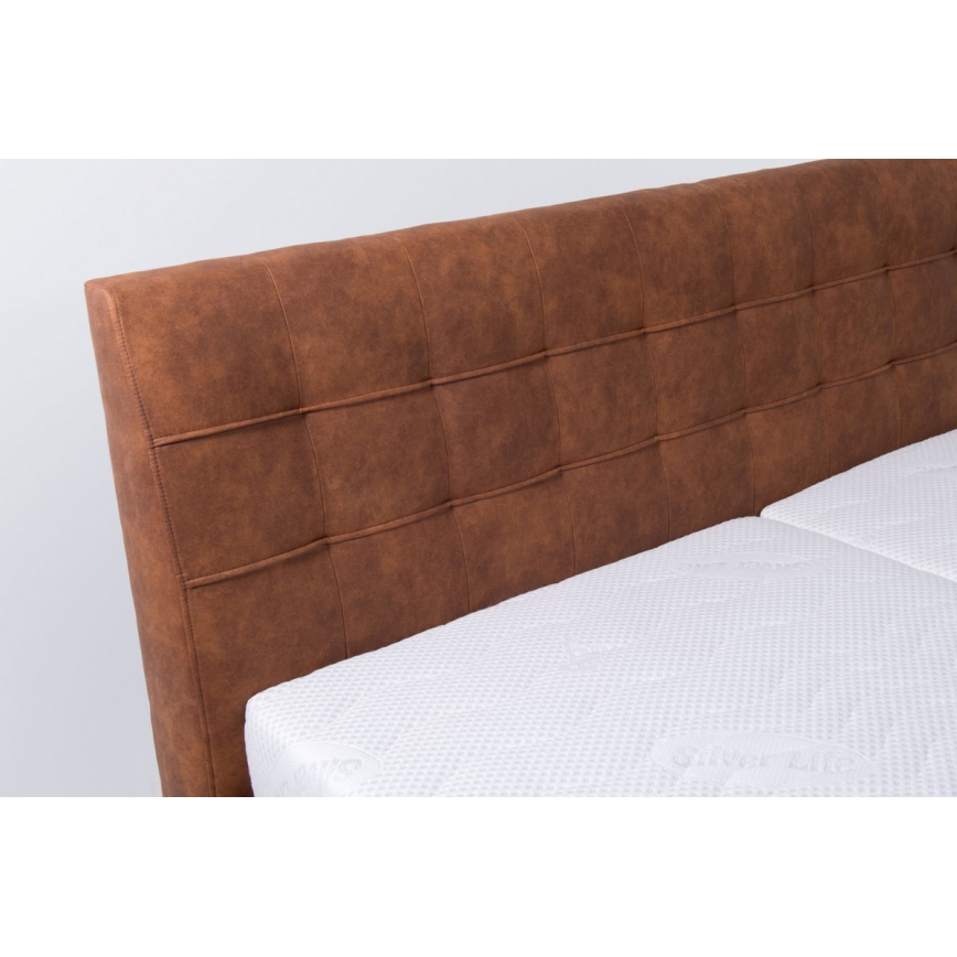 Letto imbottito VIOLET 180x200 cm con materasso e contenitore, marrone cognac