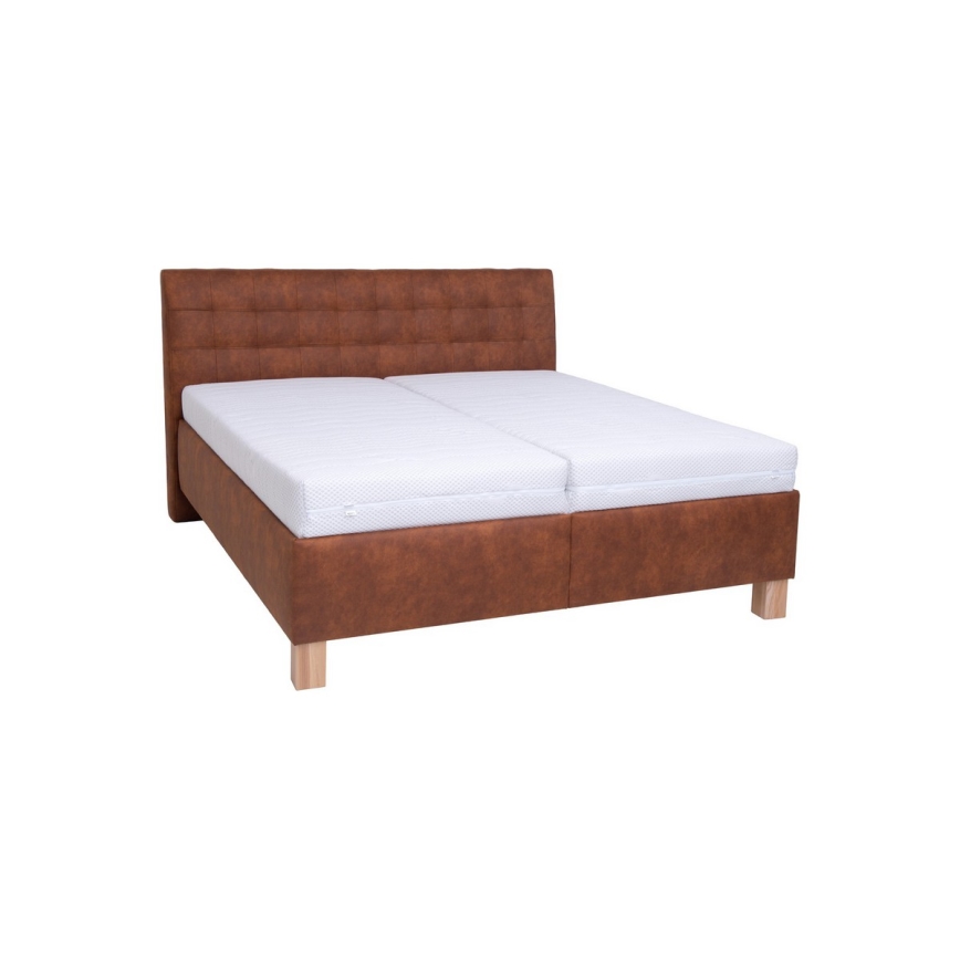 Letto imbottito VIOLET 180x200 cm con materasso e contenitore, marrone cognac