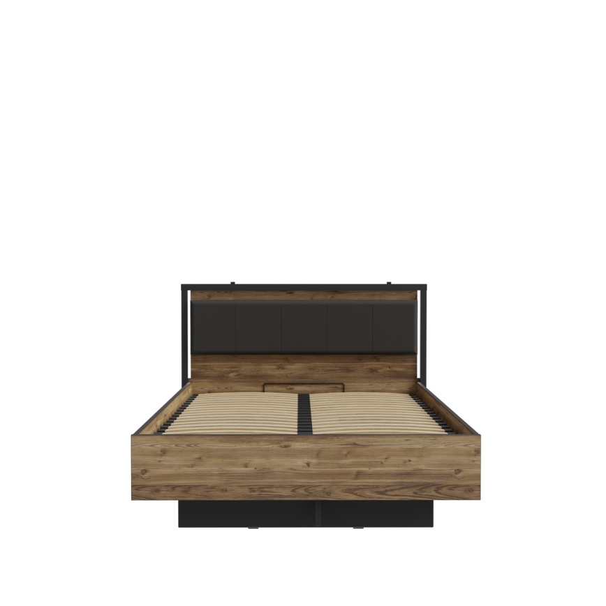 Letto matrimoniale con contenitore OREN 140x200 cm marrone/nero