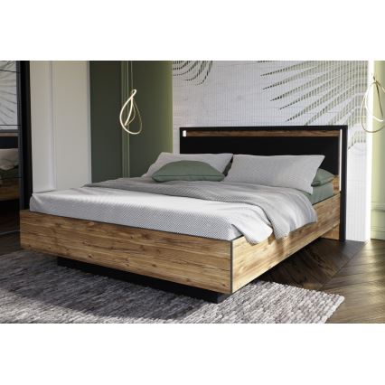 Letto matrimoniale con contenitore OREN 160x200 cm marrone/nero