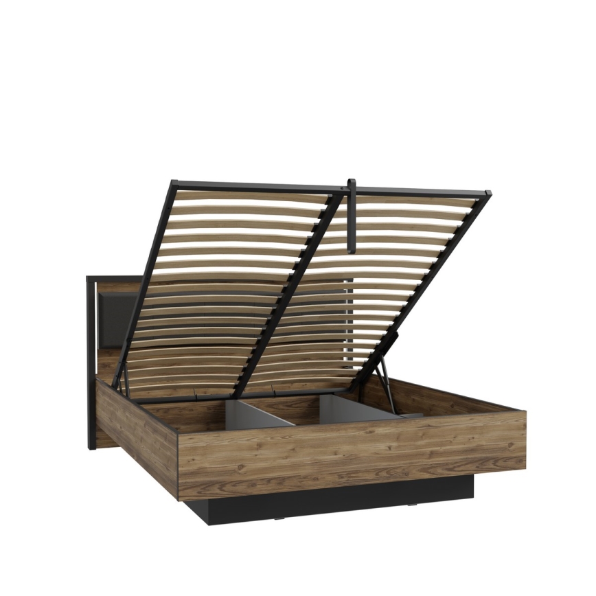 Letto matrimoniale con contenitore OREN 160x200 cm marrone/nero