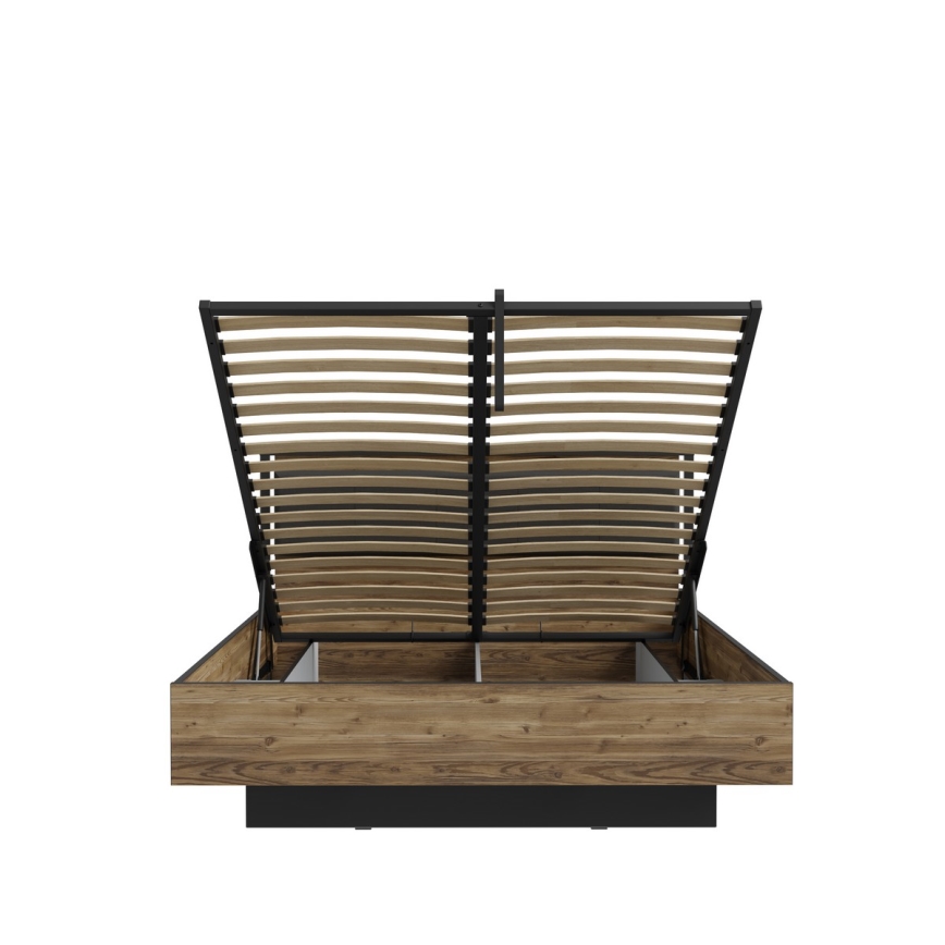 Letto matrimoniale con contenitore OREN 160x200 cm marrone/nero