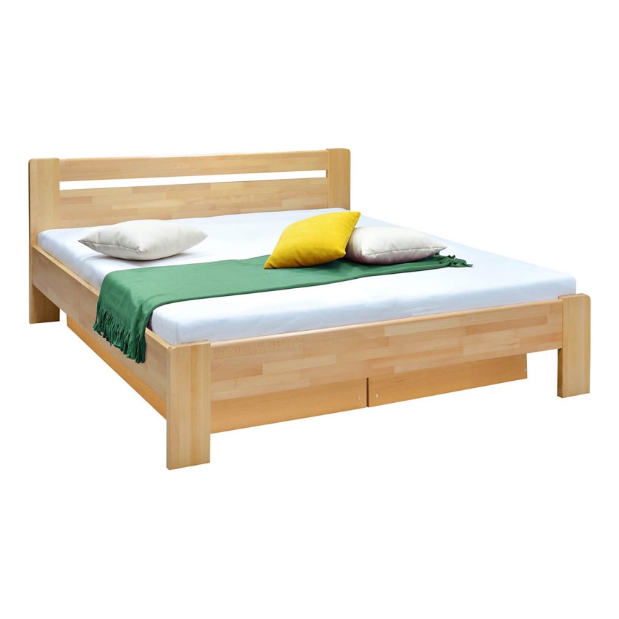 Letto matrimoniale con rete a doghe e contenitore in legno massiccio AMARA 180x200 cm faggio