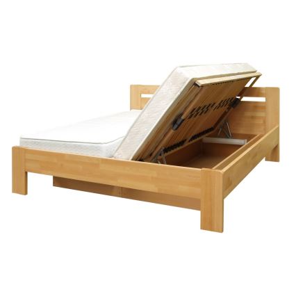 Letto matrimoniale con rete a doghe e contenitore in legno massiccio AMARA 180x200 cm faggio