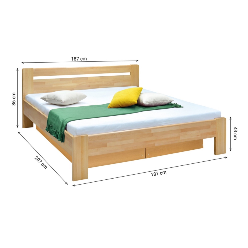 Letto matrimoniale con rete a doghe e contenitore in legno massiccio AMARA 180x200 cm faggio