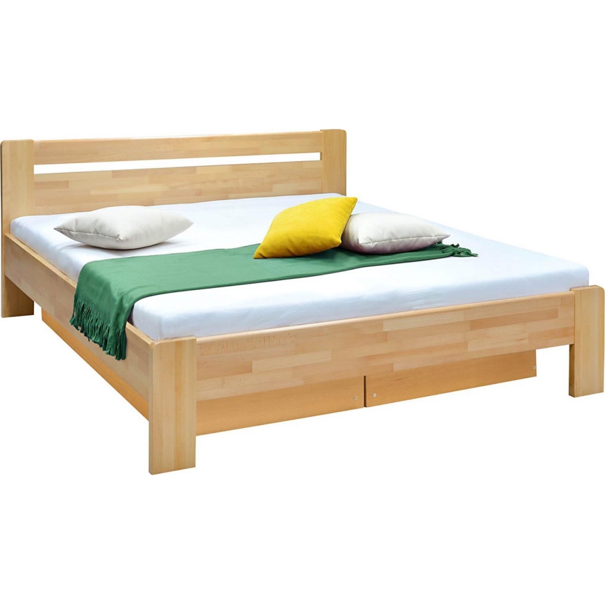 Letto matrimoniale con rete e spazio di stoccaggio in legno massello AMARA 180x200 cm faggio