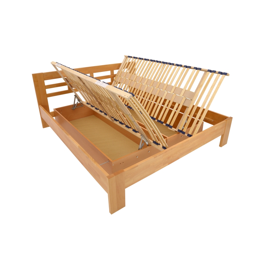 Letto matrimoniale in legno massello con contenitore ANGELA 180x200 cm noce chiaro