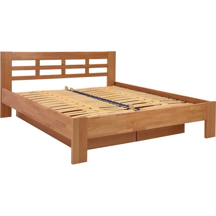 Letto matrimoniale in legno massiccio con contenitore ANGELA 180x200 cm finitura prugna