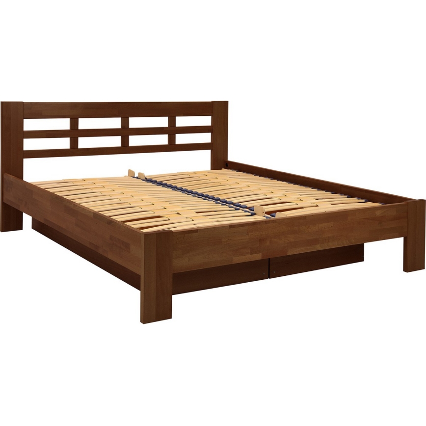 Letto matrimoniale in legno massiccio con contenitore ANGELA 180x200 cm, noce scuro