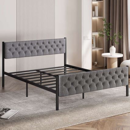 Letto matrimoniale in metallo KAROM 120x200 cm, grigio, portata massima 120 kg