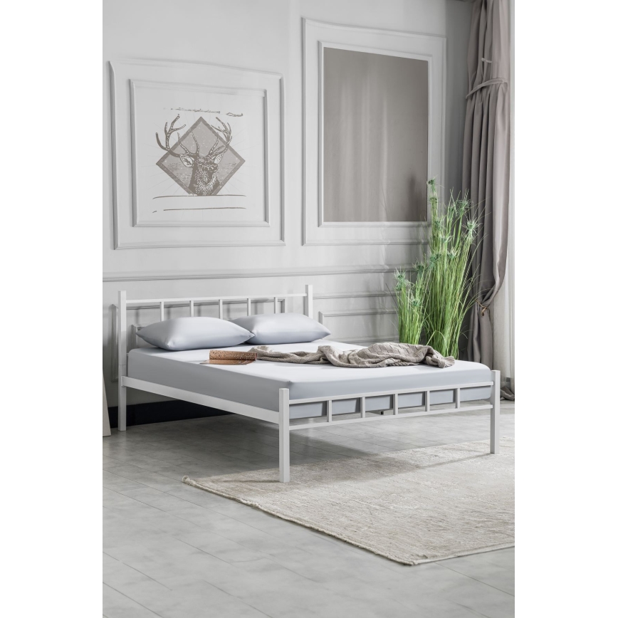 Letto matrimoniale in metallo ORMEL 160x200 cm, bianco, portata 200 kg