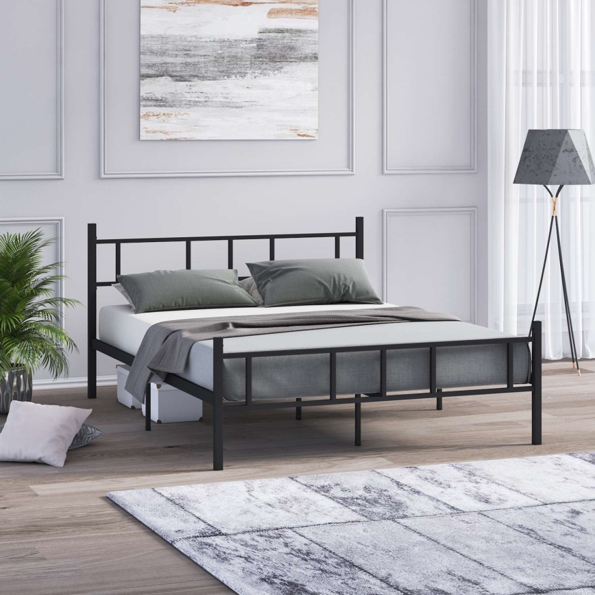 Letto matrimoniale in metallo PIRON 120x200 cm, nero, portata 120 kg