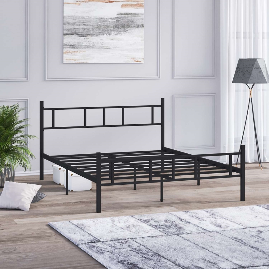 Letto matrimoniale in metallo PIRON 120x200 cm, nero, portata 120 kg