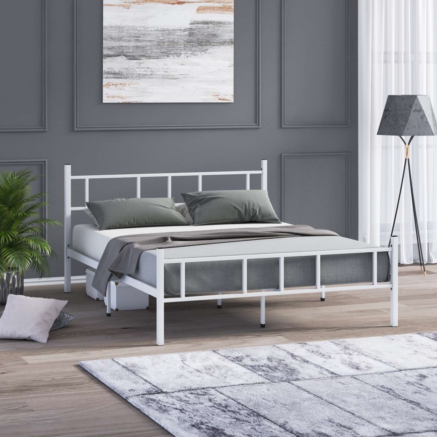 Letto matrimoniale in metallo PIRON 140x200 cm, bianco, portata massima 200 kg
