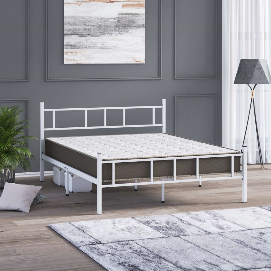 Letto matrimoniale in metallo PIRON 140x200 cm, bianco, portata massima 200 kg