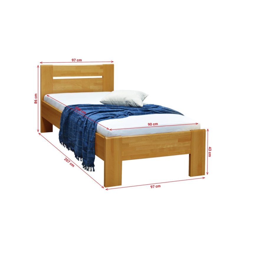 Letto singolo AMBER 90x200 cm in noce chiaro
