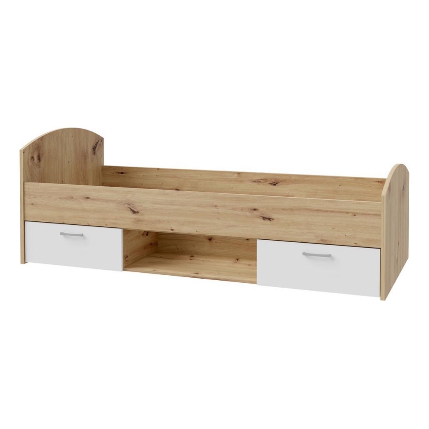 Letto singolo con contenitore URO 90x200 cm rovere artisan/bianco