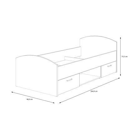 Letto singolo con contenitore URO 90x200 cm rovere artisan/bianco