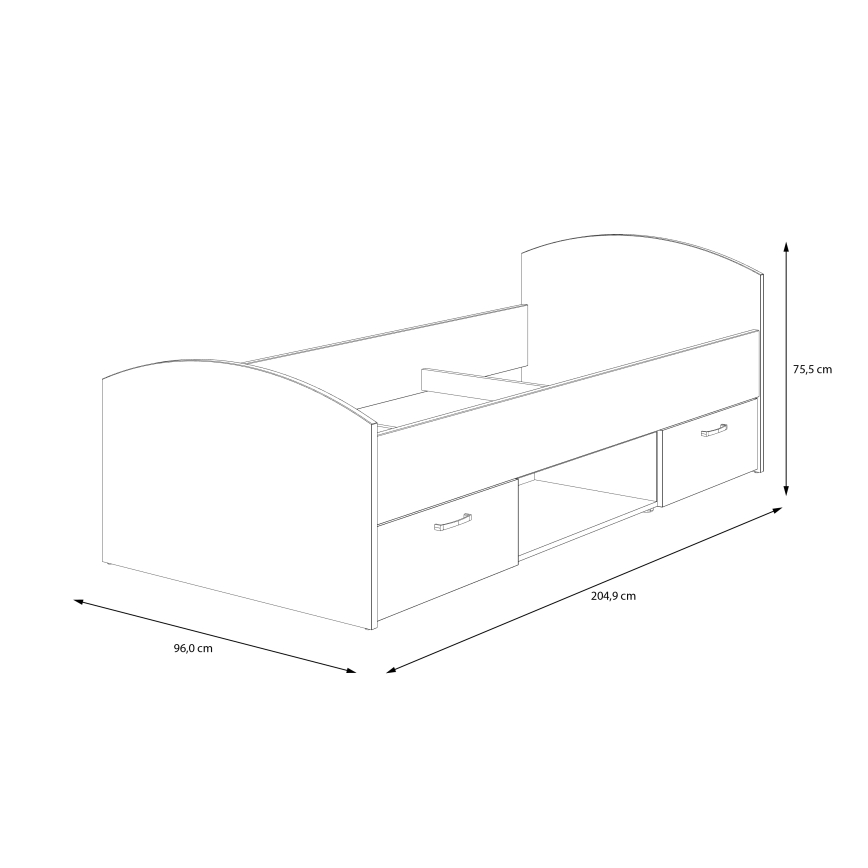 Letto singolo con contenitore URO 90x200 cm rovere artisan/bianco