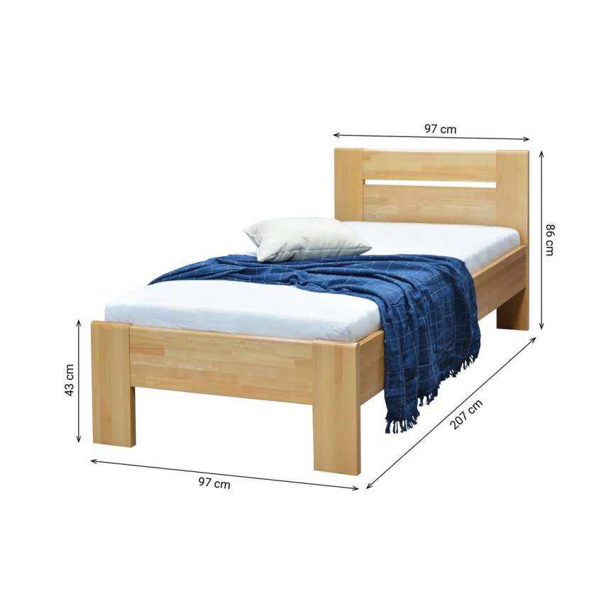 Letto singolo fatto di legno solido AMBER 90x200 cm faggio
