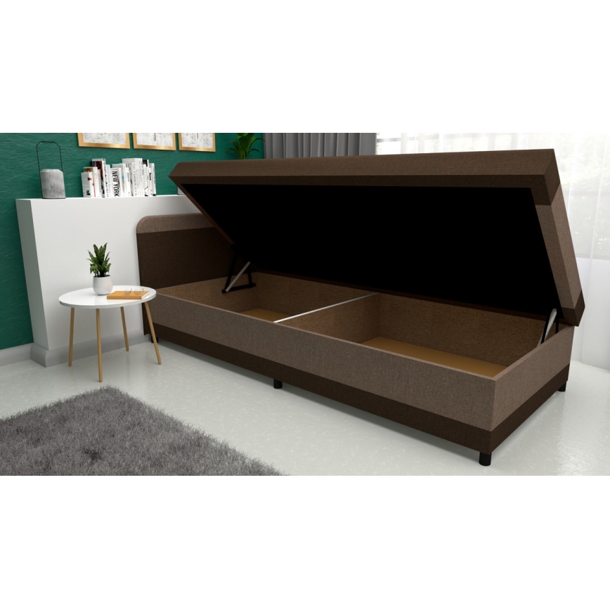 Letto singolo imbottito con contenitore TALI 80x202 marrone/beige