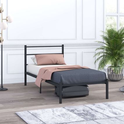Letto singolo in metallo FERON 90x200 cm, nero, portata 120 kg