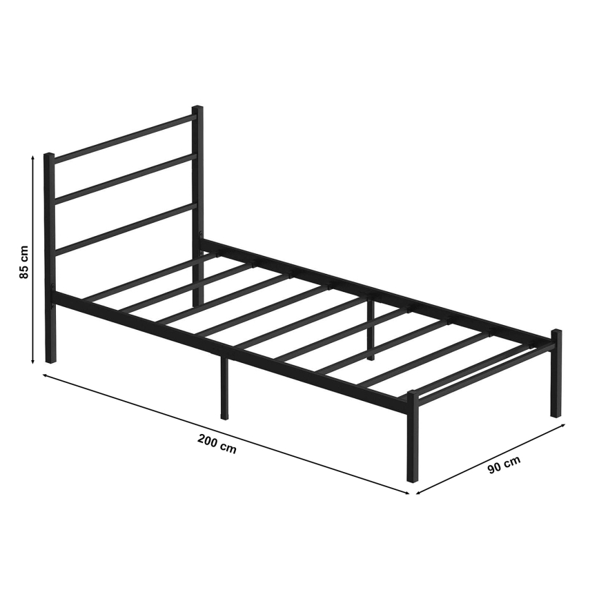 Letto singolo in metallo FERON 90x200 cm, nero, portata 120 kg