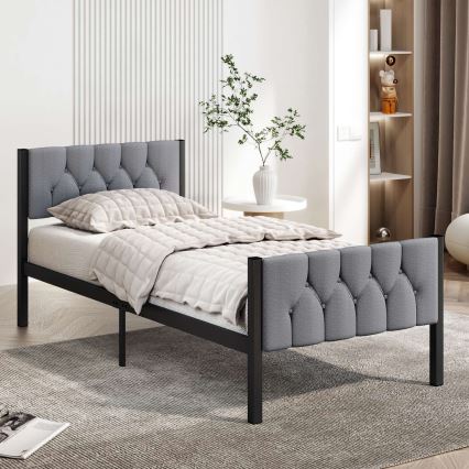 Letto singolo in metallo KAROM 90x200 cm, grigio, portata massima 120 kg