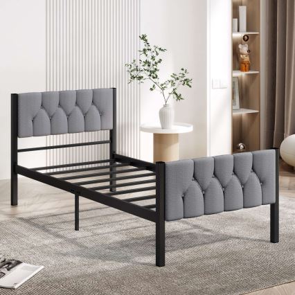 Letto singolo in metallo KAROM 90x200 cm, grigio, portata massima 120 kg