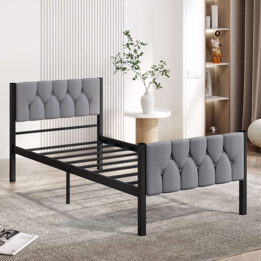 Letto singolo in metallo KAROM 90x200 cm, grigio, portata massima 120 kg