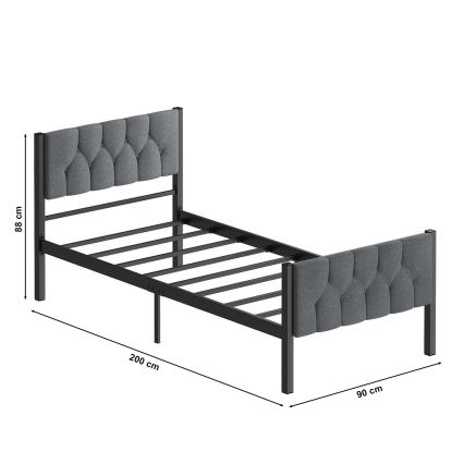 Letto singolo in metallo KAROM 90x200 cm, grigio, portata massima 120 kg