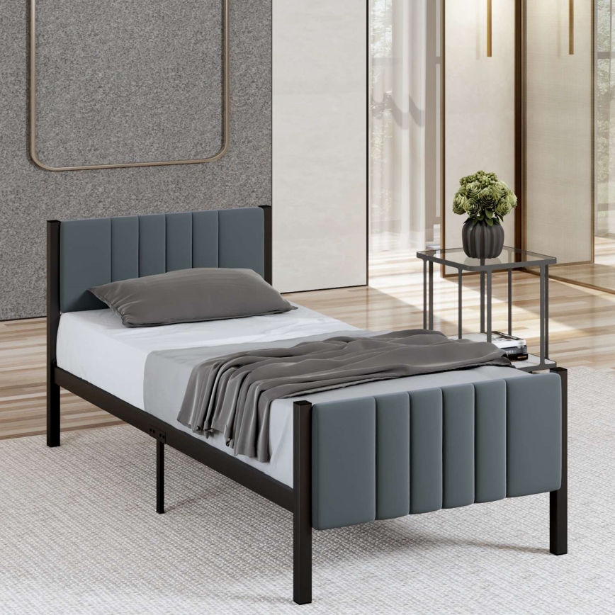 Letto singolo in metallo LUNOR 90x200 cm, antracite, portata massima 120 kg