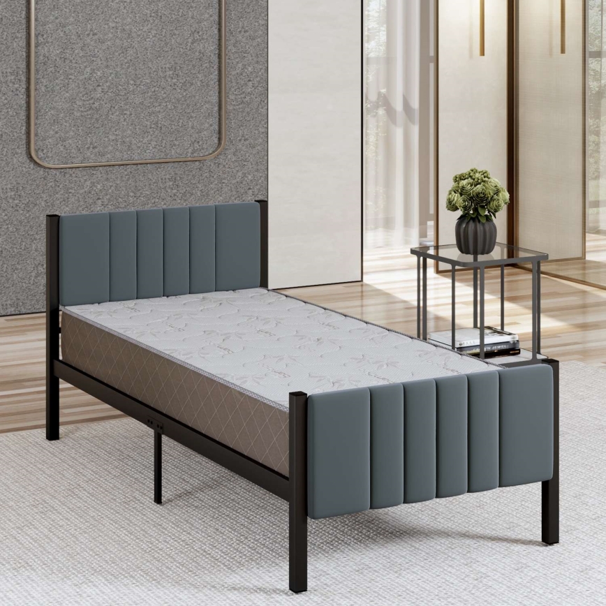 Letto singolo in metallo LUNOR 90x200 cm, antracite, portata massima 120 kg
