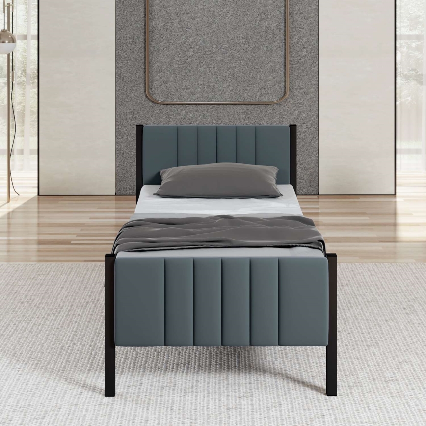 Letto singolo in metallo LUNOR 90x200 cm, antracite, portata massima 120 kg