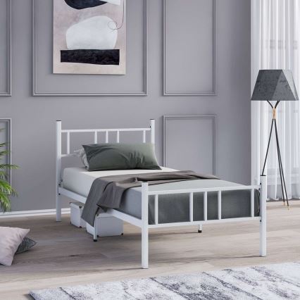 Letto singolo in metallo PIRON 90x200 cm, bianco, portata 120 kg