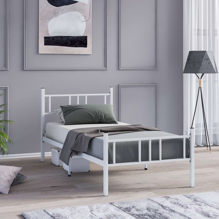 Letto singolo in metallo PIRON 90x200 cm, bianco, portata 120 kg
