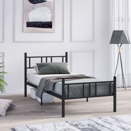 Letto singolo in metallo PIRON 90x200 cm, nero, portata 120 kg