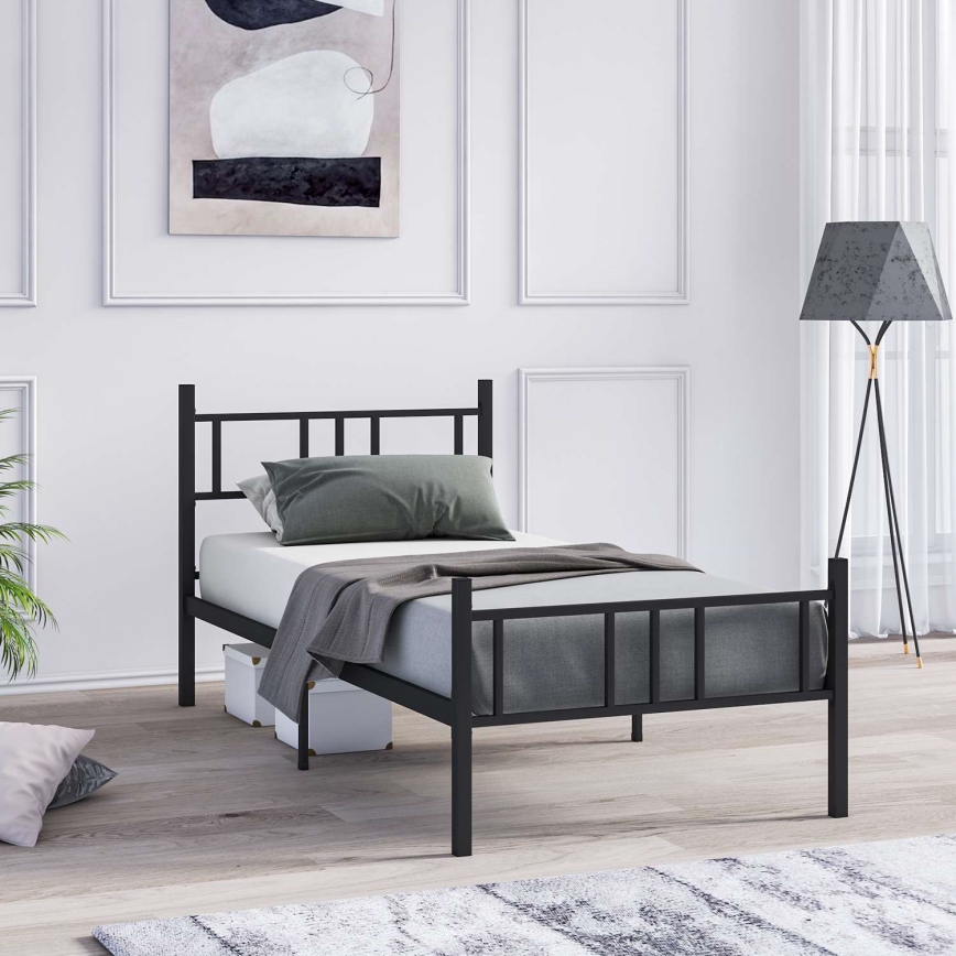 Letto singolo in metallo PIRON 90x200 cm, nero, portata 120 kg
