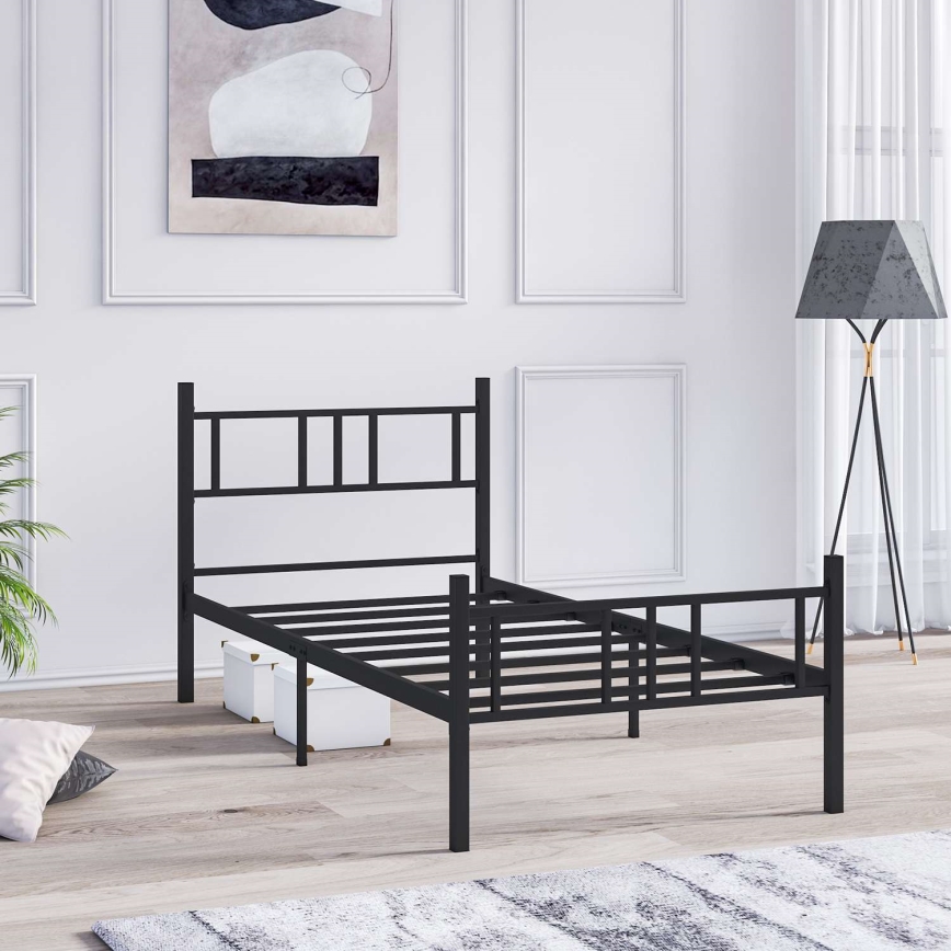 Letto singolo in metallo PIRON 90x200 cm, nero, portata 120 kg